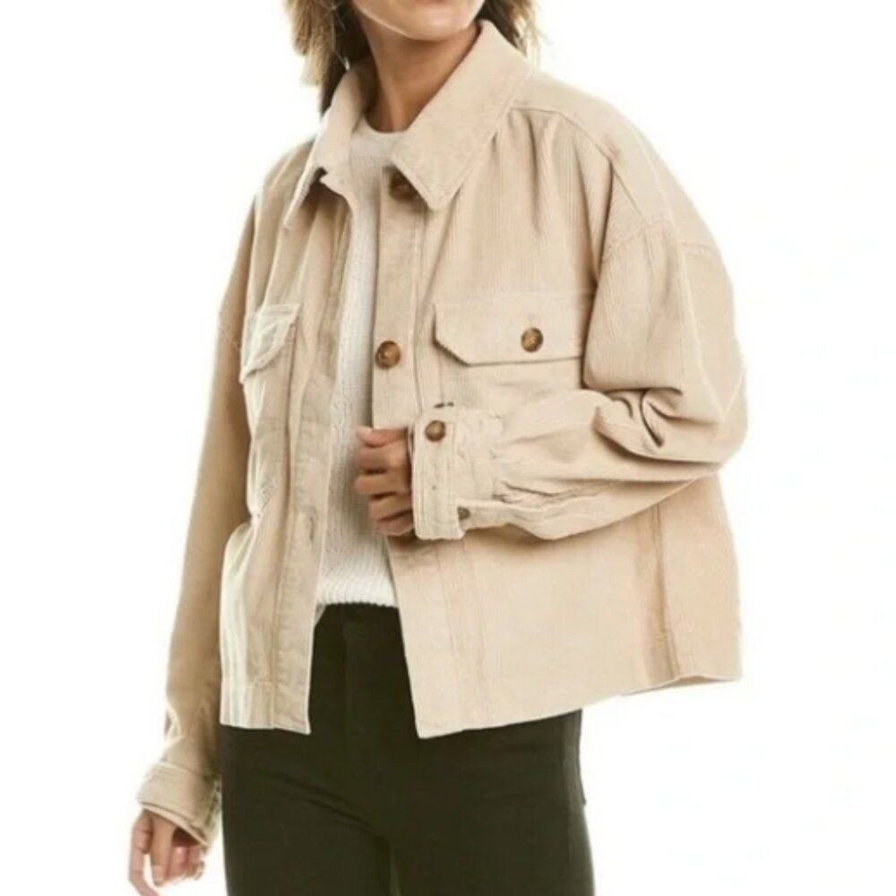 Avec Les Filles Nwt Beige Collared Boxy Corduroy Utility Shacket Size Xl